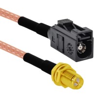 Fakra A Black Female Jack to RP SMA Female Jack Pigtail Cable Adapter RG316 20CM