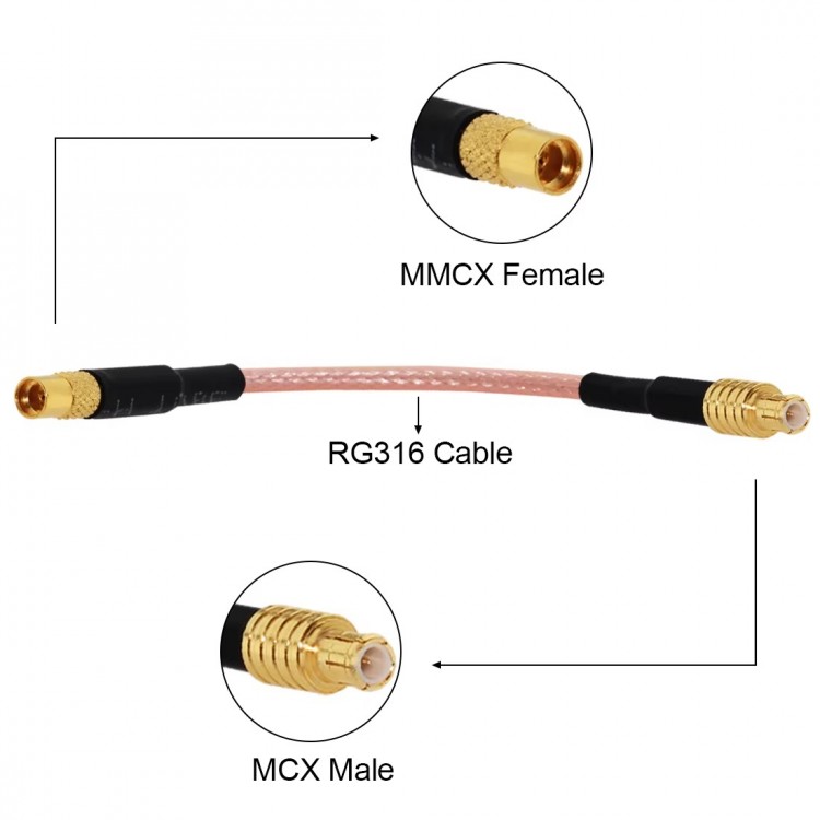 MCX Male Plug to MMCX Female Jack Straight Pigtail Cable RG316 20CM