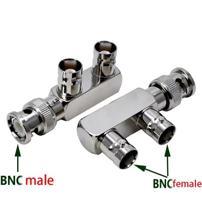 BNC Male Plug to 2X Female Jack RF Adapter Q9 3-Way Connector F Type Monitoring Video Convertor